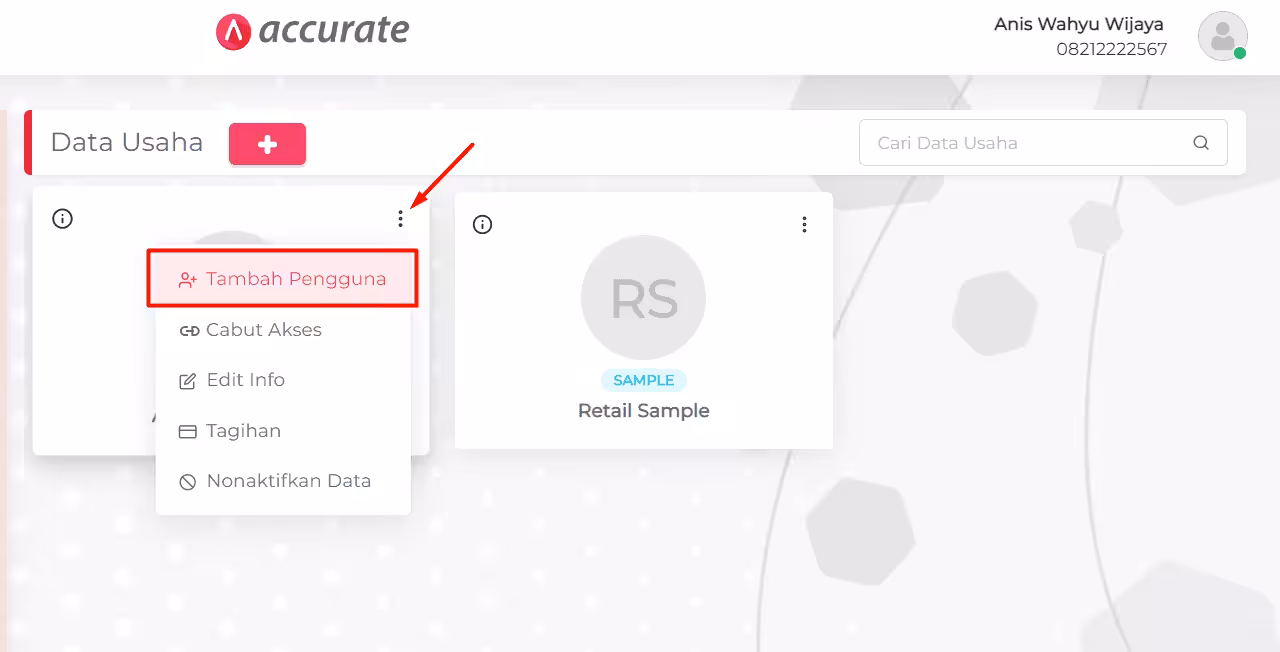 cara hapus pengguna di Accurate Online