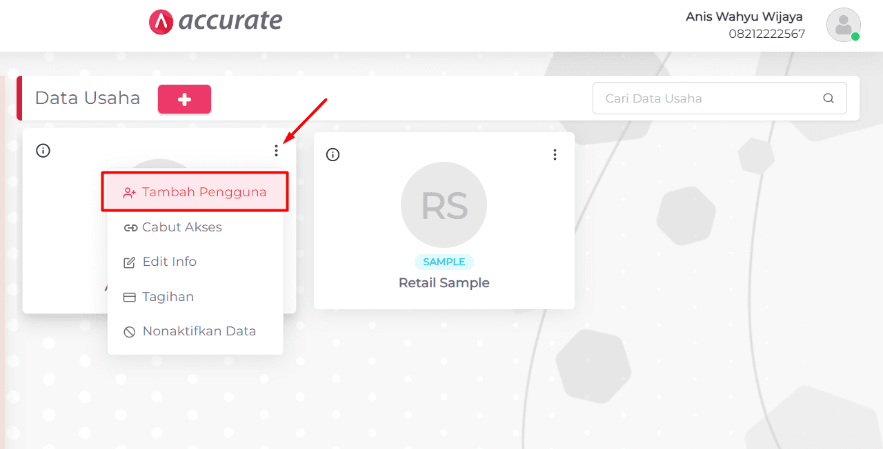 cara hapus pengguna di Accurate Online