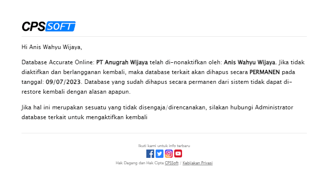 Menghapus Database Accurate Online
