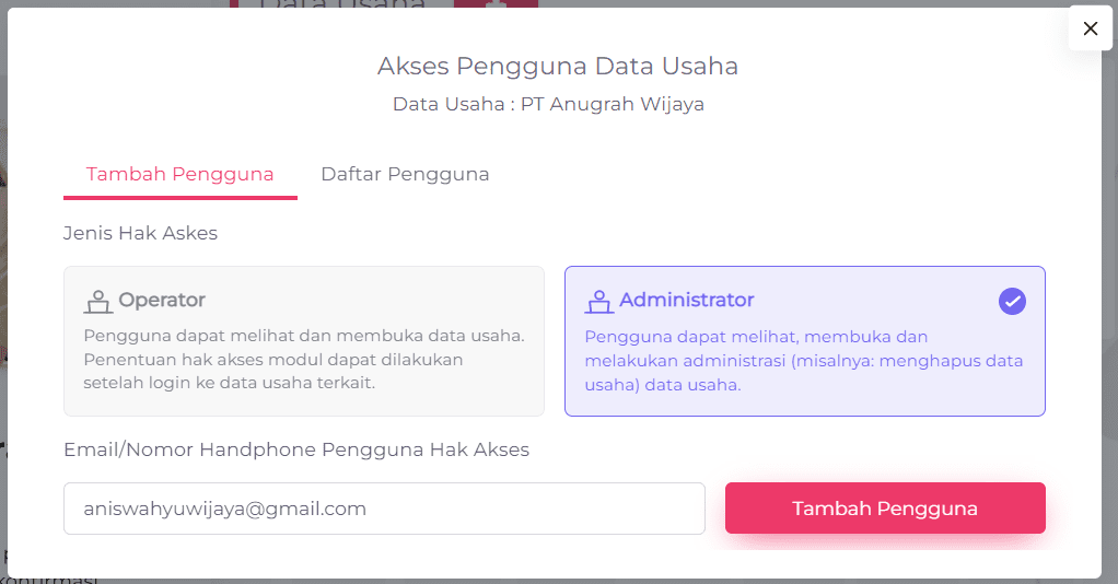 cara tambah pengguna akun Accurate Online