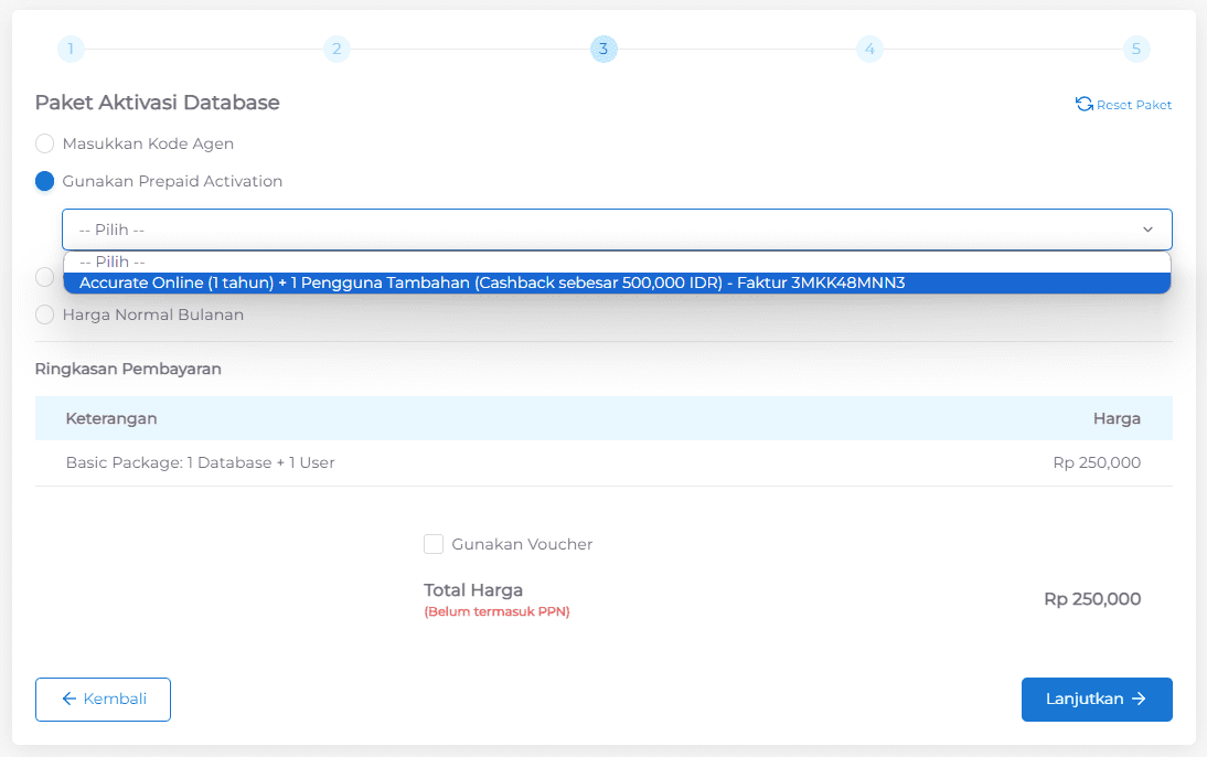cara aktivasi database di Accurate Online