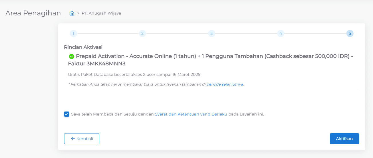 cara aktivasi database di Accurate Online