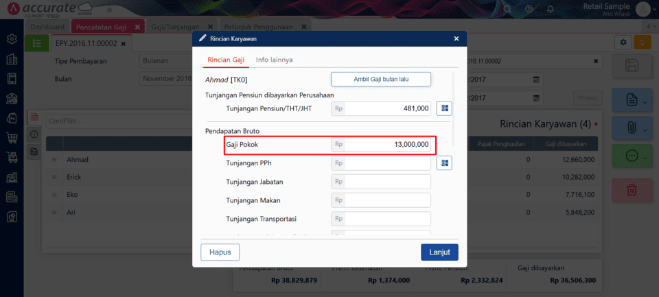 fitur gaji dan tunjangan di accurate online
