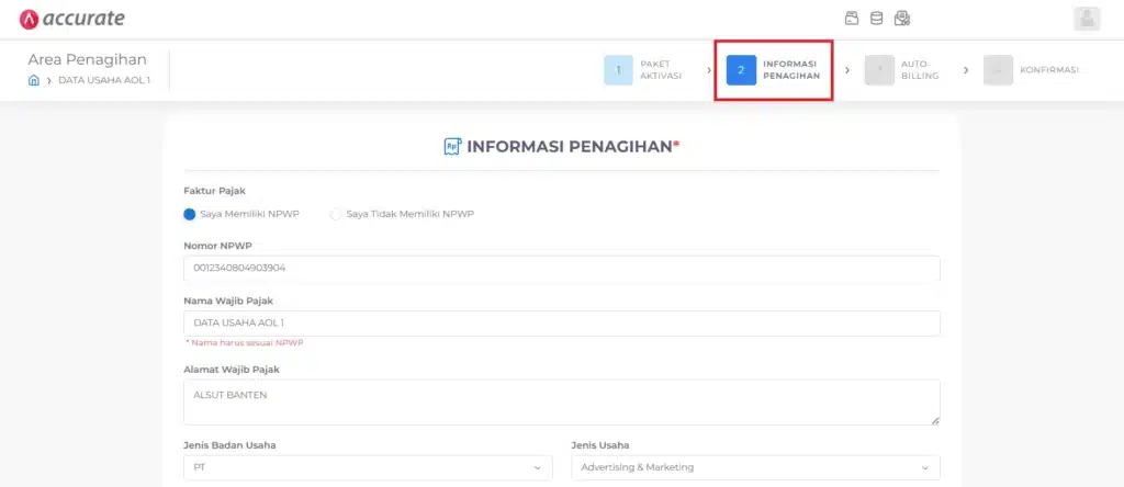 Aktivasi Database di Accurate Online 