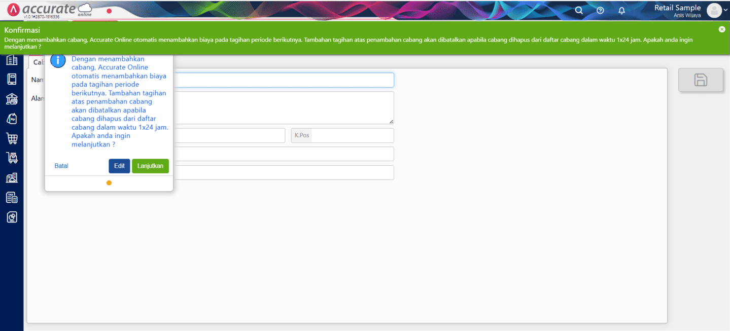 non aktif fitur cabang di accurate online
