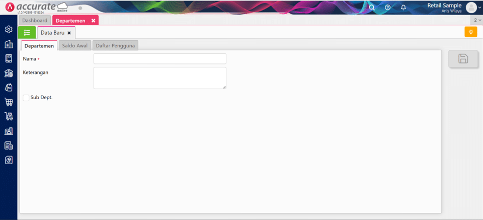 fitur departemen di accurate online