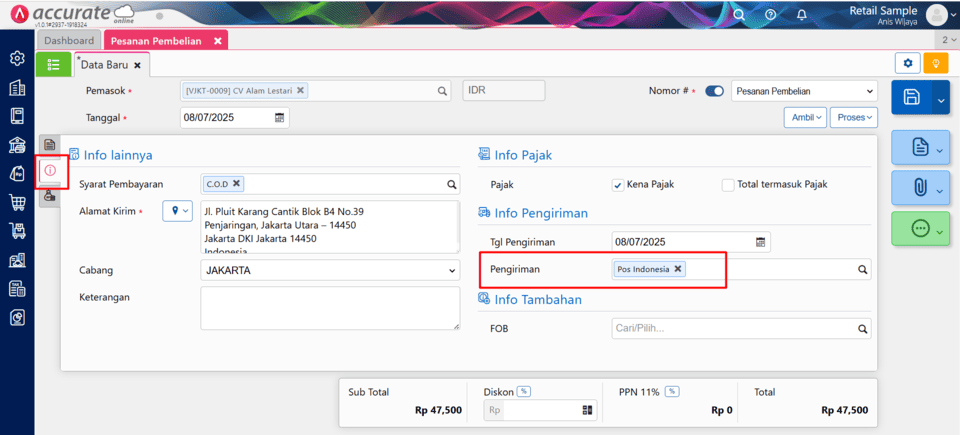 fitur pengiriman di accurate online