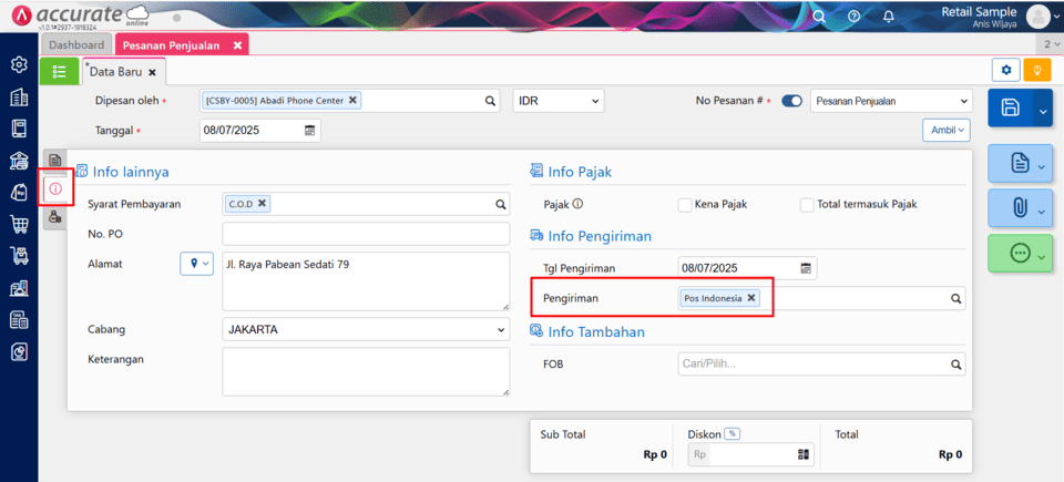 fitur pengiriman di accurate online