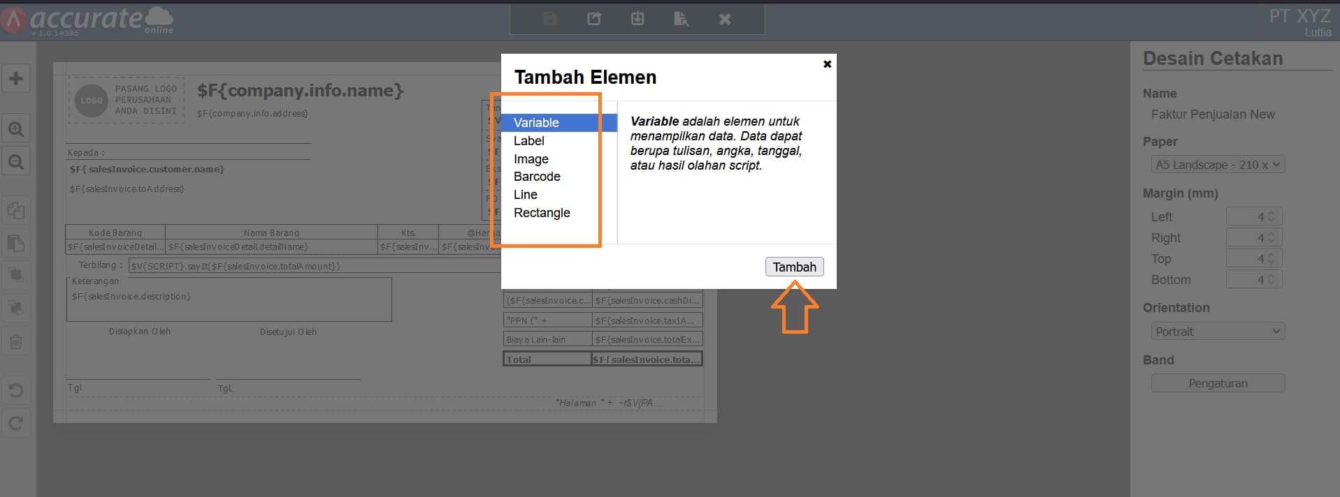 fitur desain cetakan di accurate online