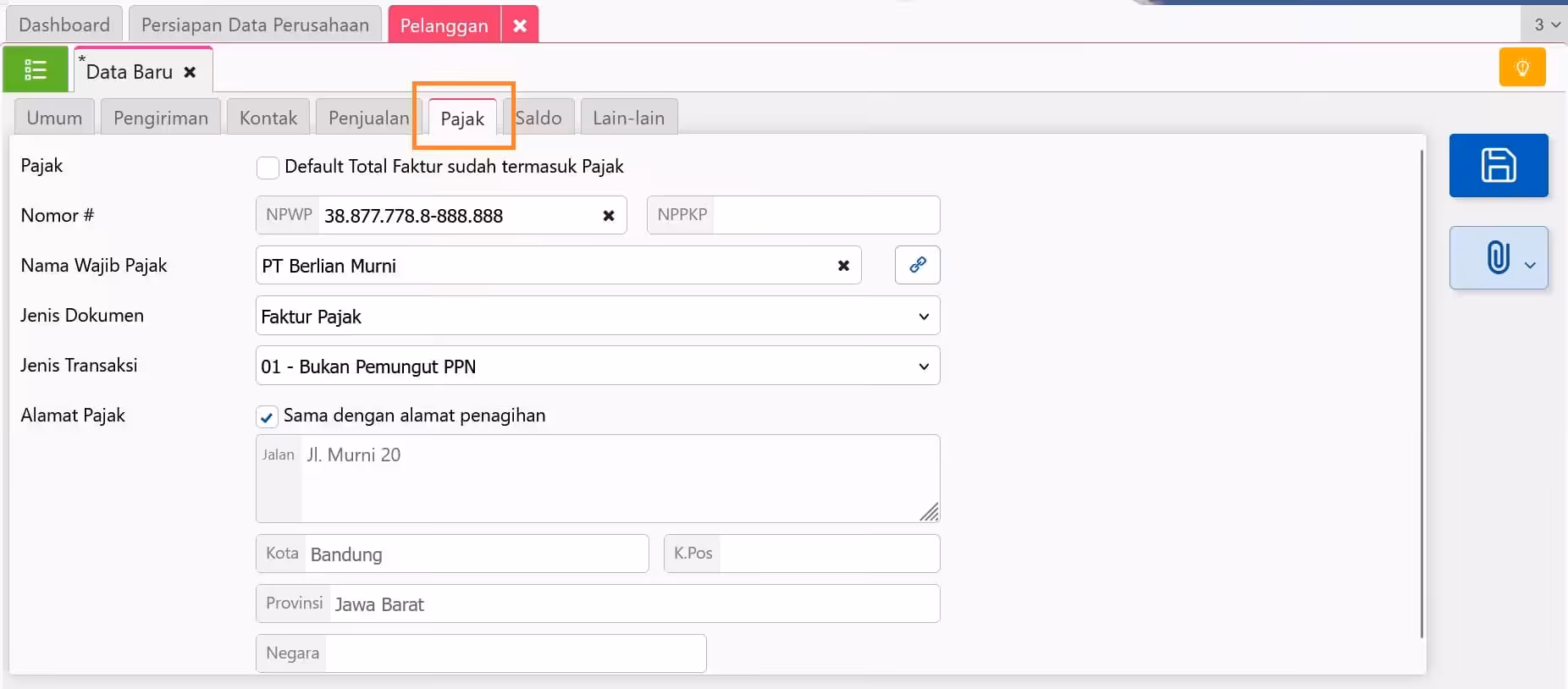 melengkapi data Pelanggan