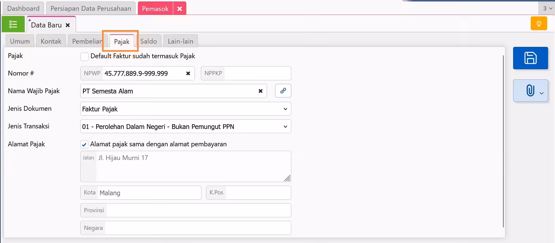 Melengkapi Data Pemasok