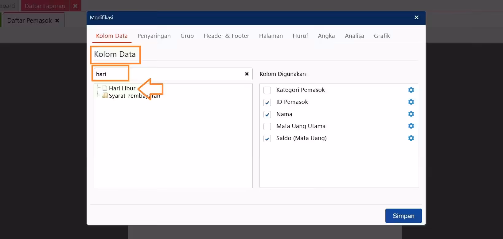 atribut tambahan pemasok di preferensi