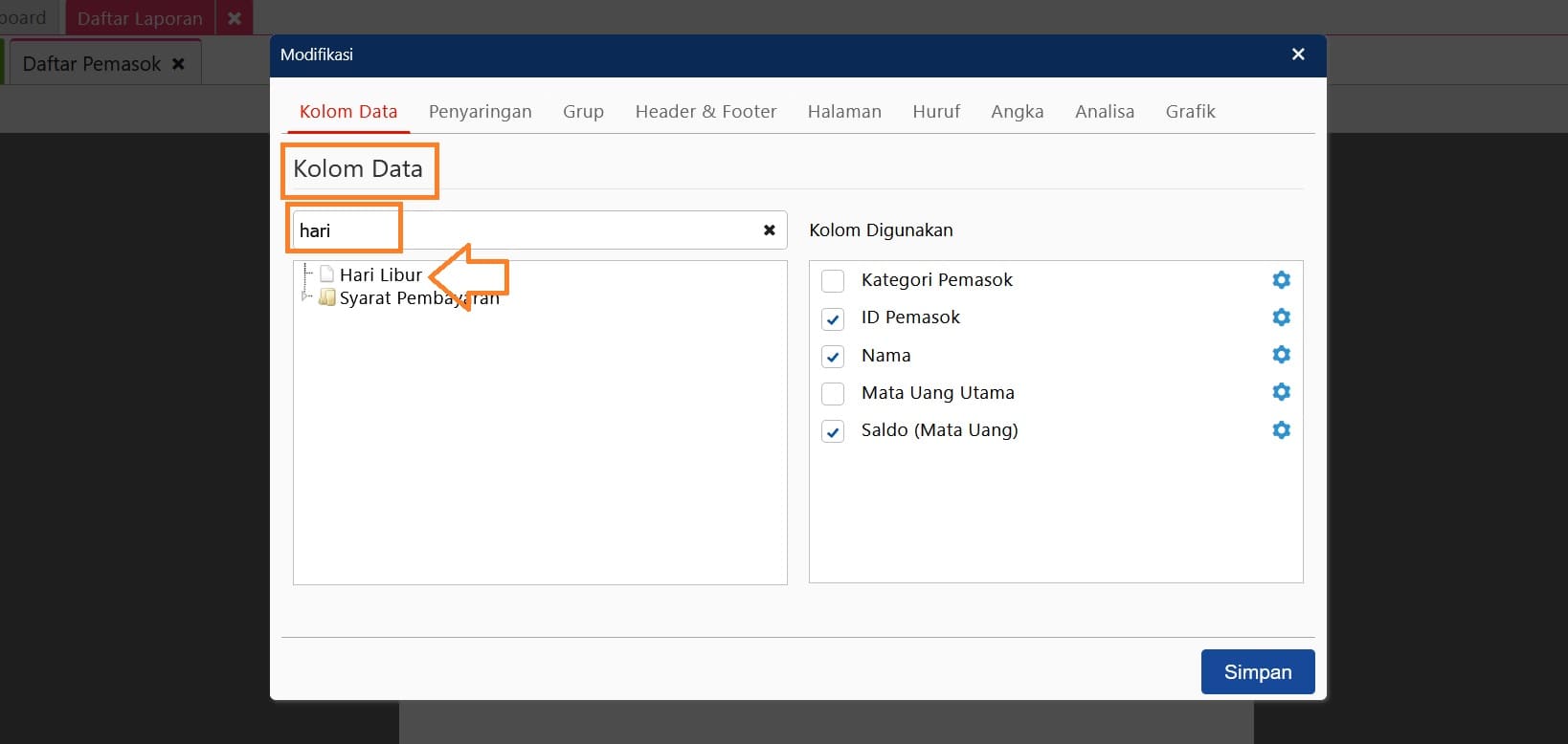 atribut tambahan pemasok di preferensi