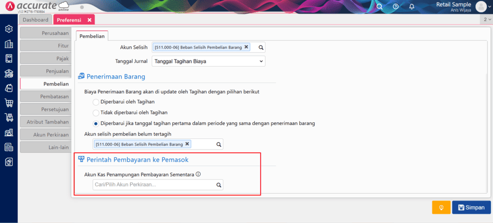 Pembelian di fitur Preferensi Accurate Online