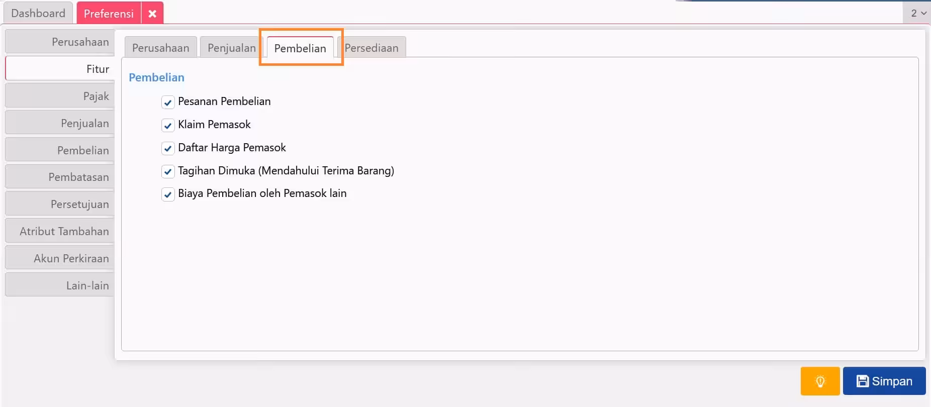 Pengaturan Fitur di Preferensi Accurate Online Pengaturan Fitur di Preferensi Accurate Online