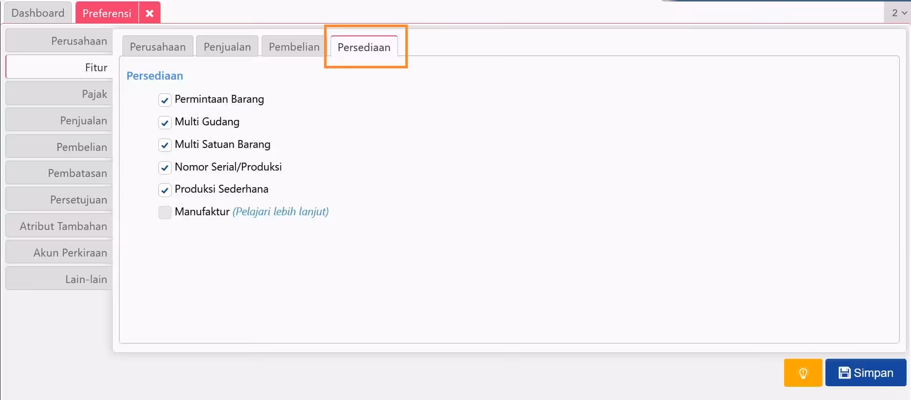 Pengaturan Fitur di Preferensi Accurate Online Pengaturan Fitur di Preferensi Accurate Online