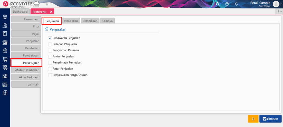 persetujuan di fitur preferensi