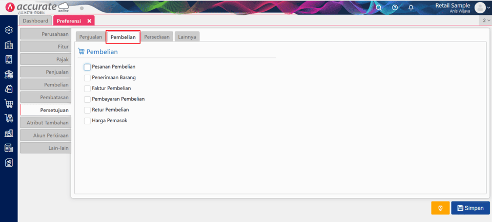 persetujuan di fitur preferensi