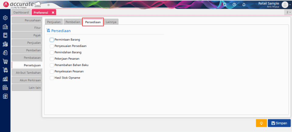 persetujuan di fitur preferensi