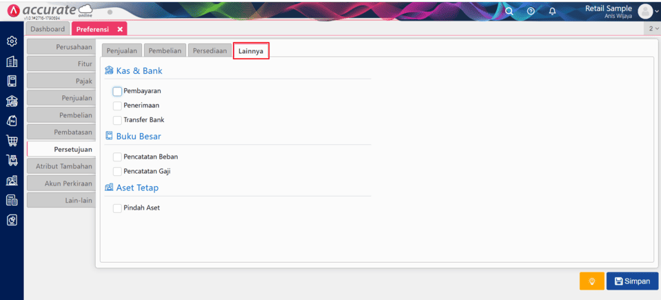 persetujuan di fitur preferensi