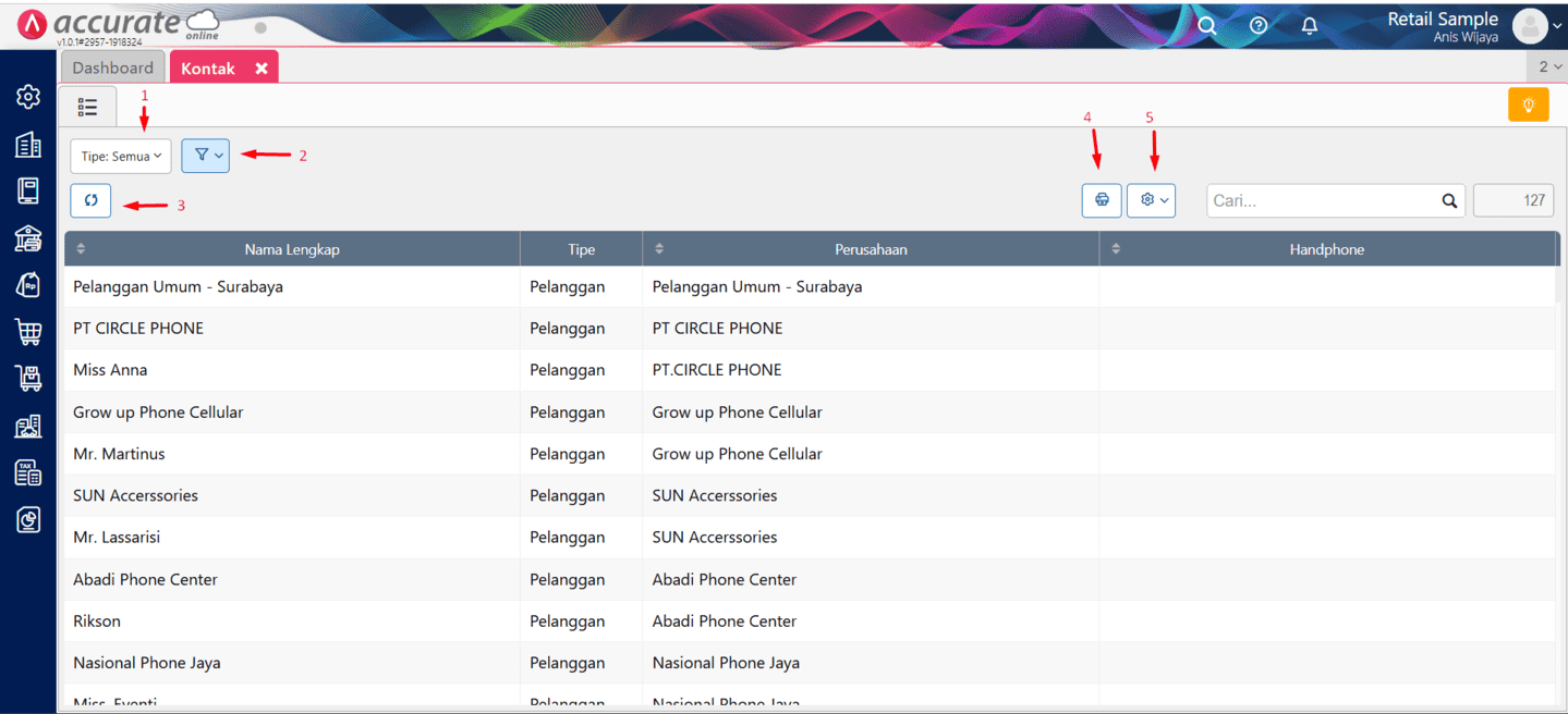 fitur kontak di accurate online
