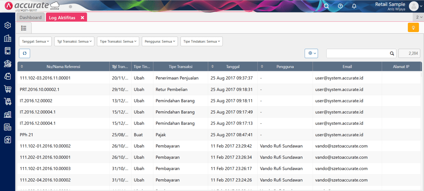 fitur log aktifitas di Accurate Online