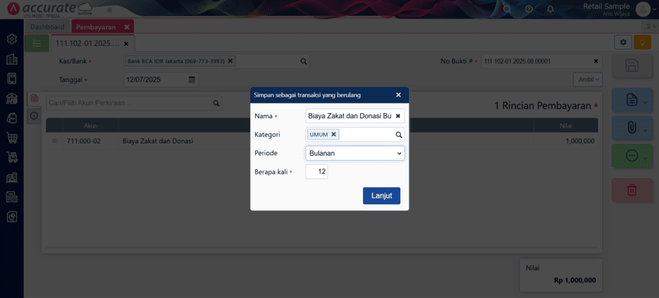 Fitur Transaksi Berulang di Accurate Online