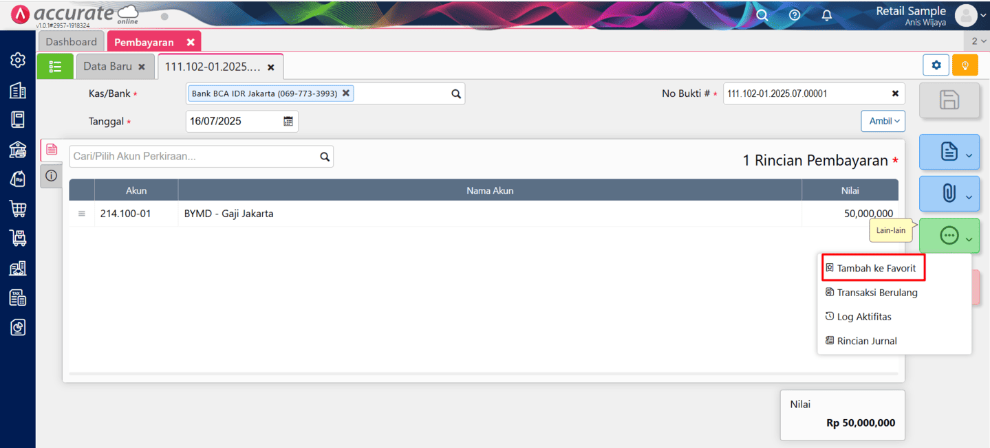 fitur transaksi favorit di Accurate Online