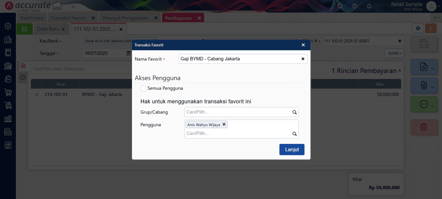 fitur transaksi favorit di Accurate Online