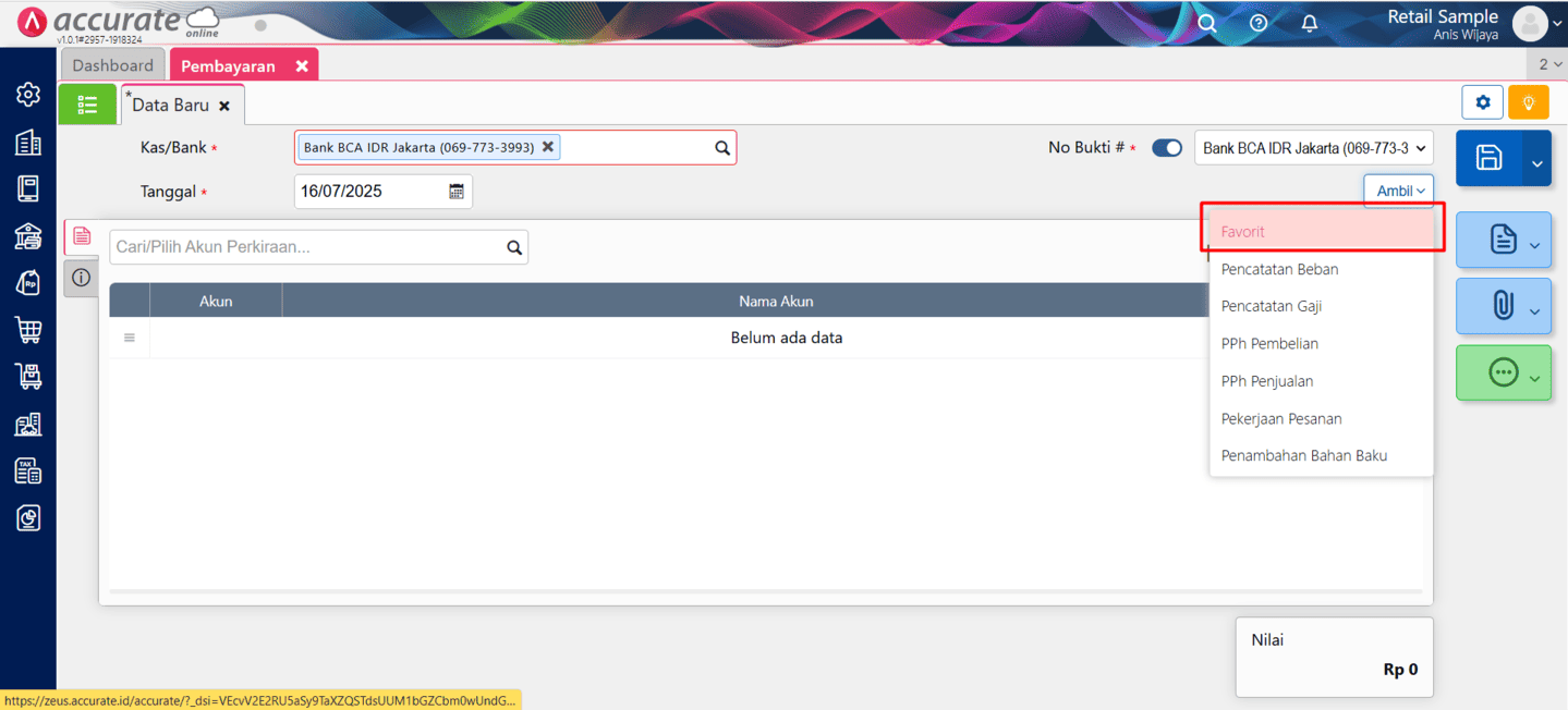 fitur transaksi favorit di Accurate Online