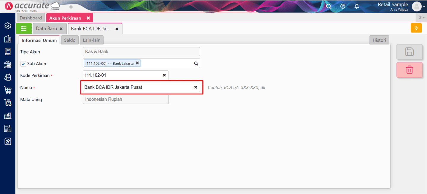mengedit akun perkiraan di Accurate Online