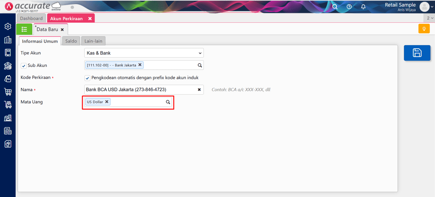 membuat akun perkiraan menggunakan mata uang asing