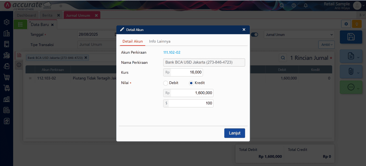 membuat transaksi jurnal umum mata uang asing