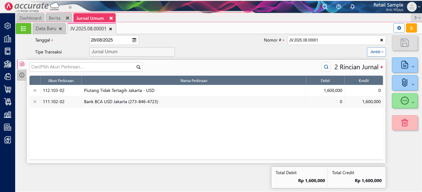 membuat transaksi jurnal umum mata uang asing