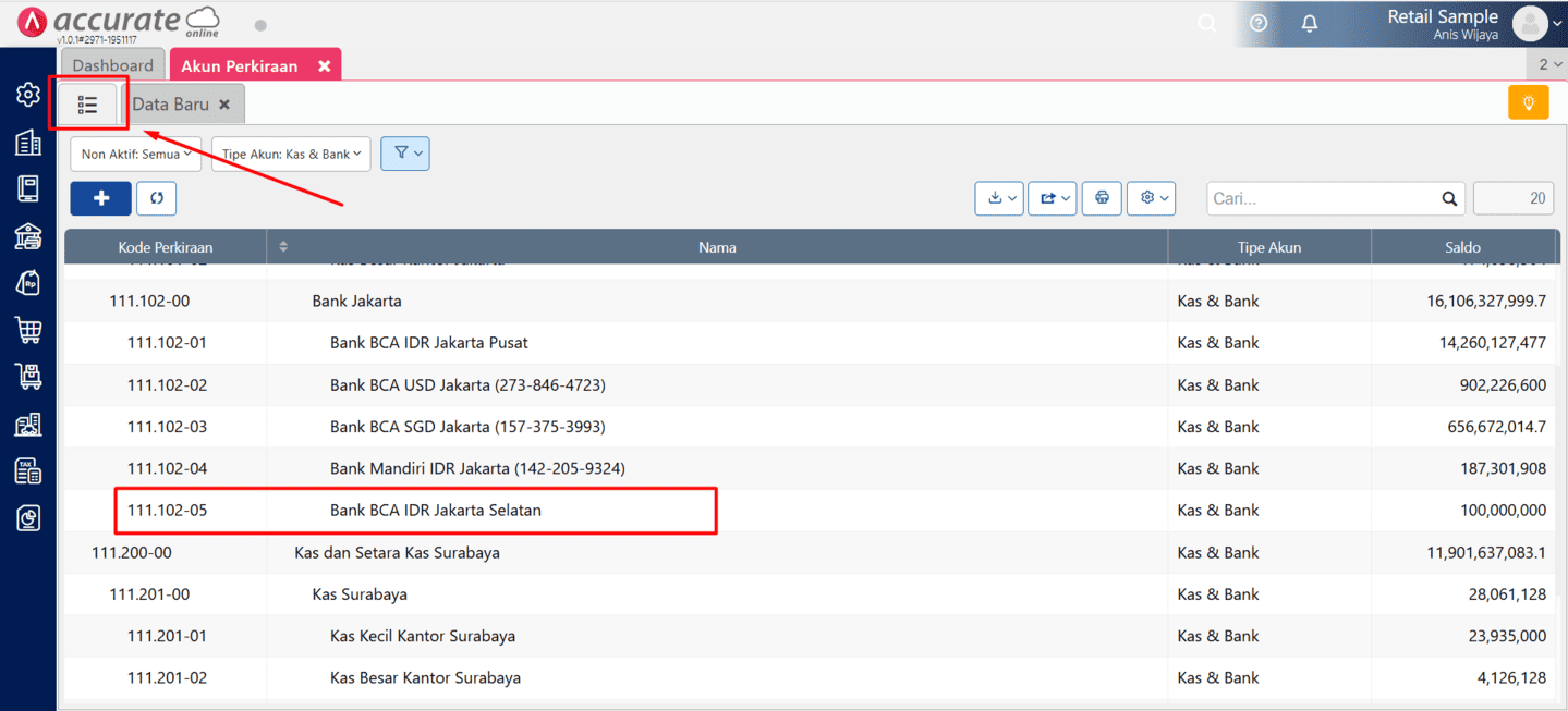 Menghapus akun perkiraan di Accurate Online