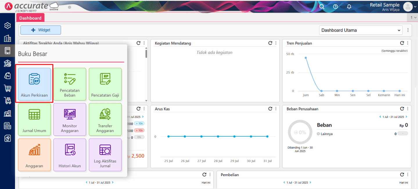 menonaktifkan akun perkiraan di Accurate Online