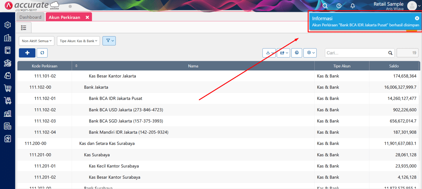 menonaktifkan akun perkiraan di Accurate Online