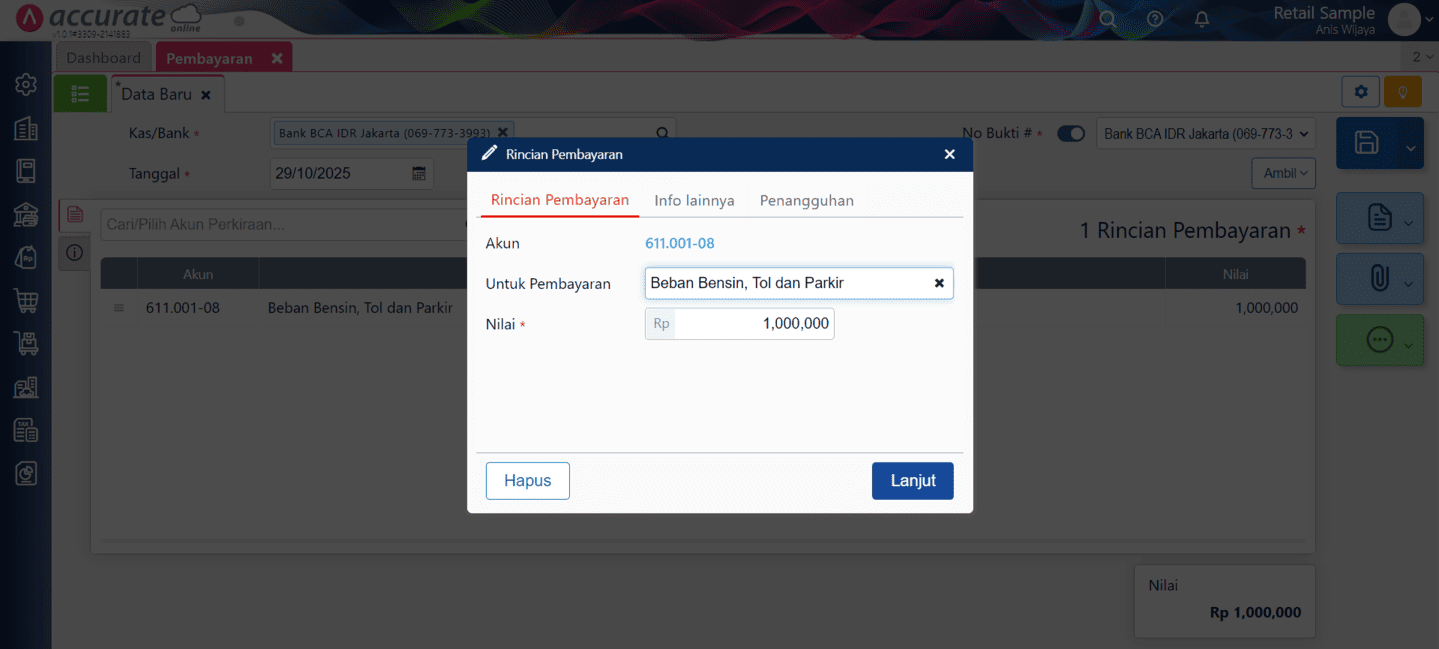 membuat pembayaran di Accurate Online