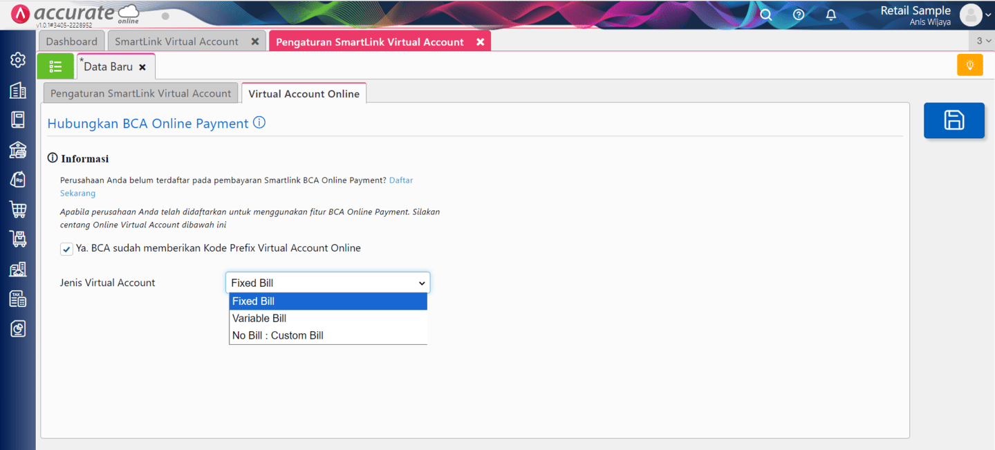 fitur smartlink virtual account di Accurate Online