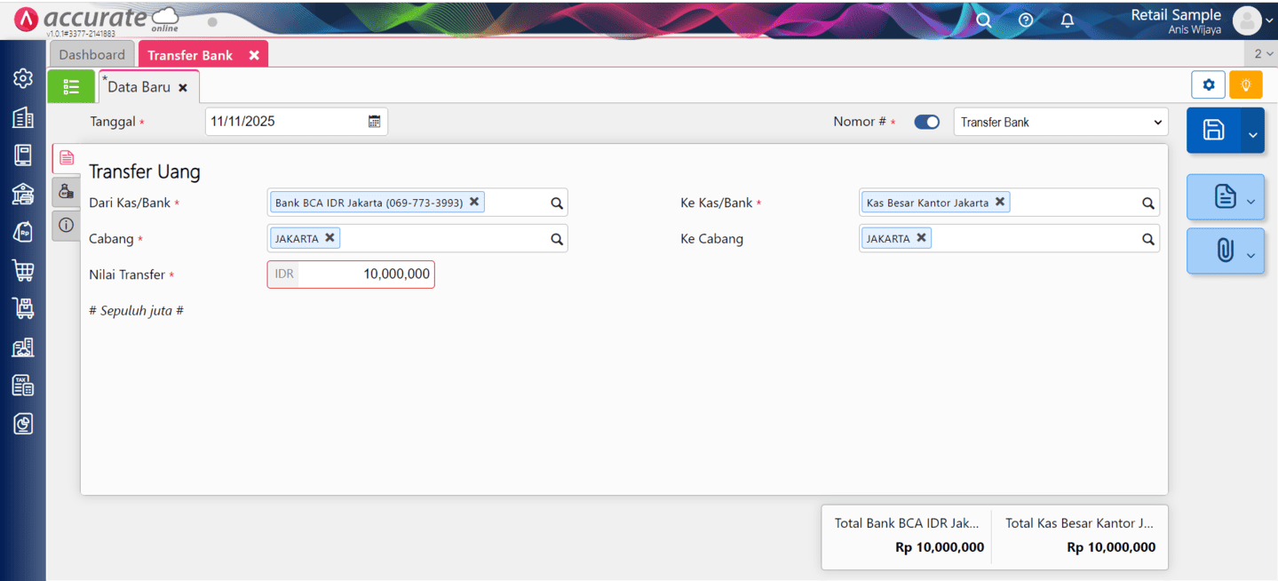 membuat transfer bank di accurate online