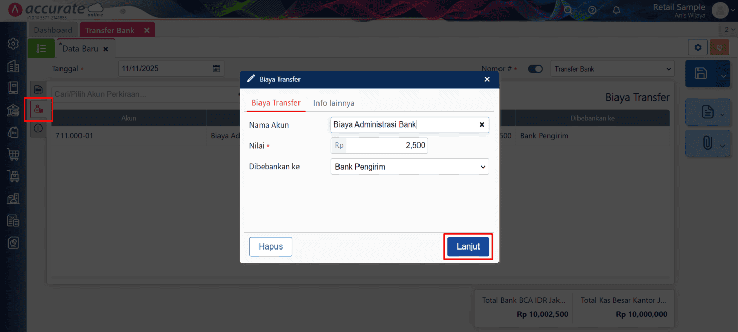membuat transfer bank di accurate online