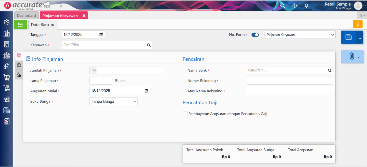 fitur pinjaman karyawan di Accurate Online