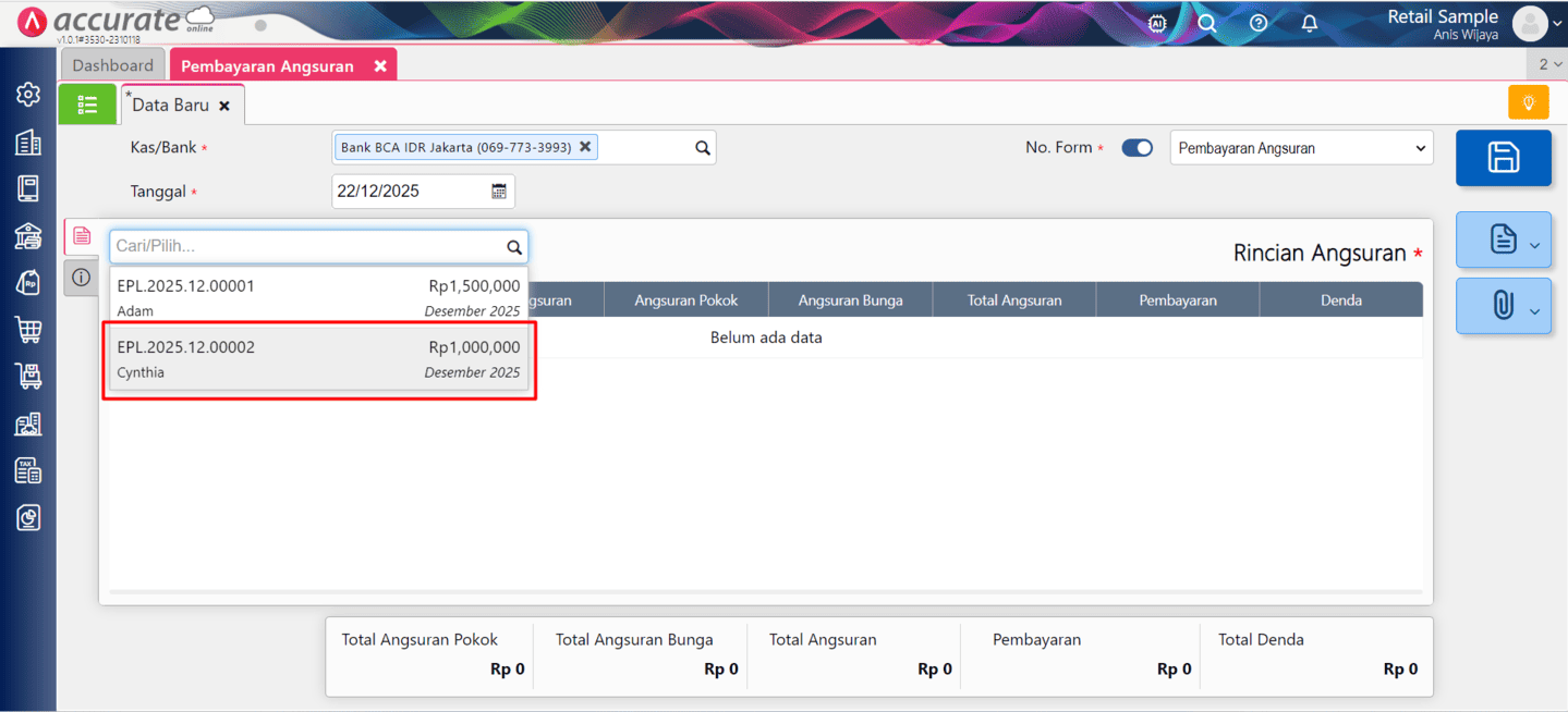 membuat pembayaran angsuran di Accurate Online