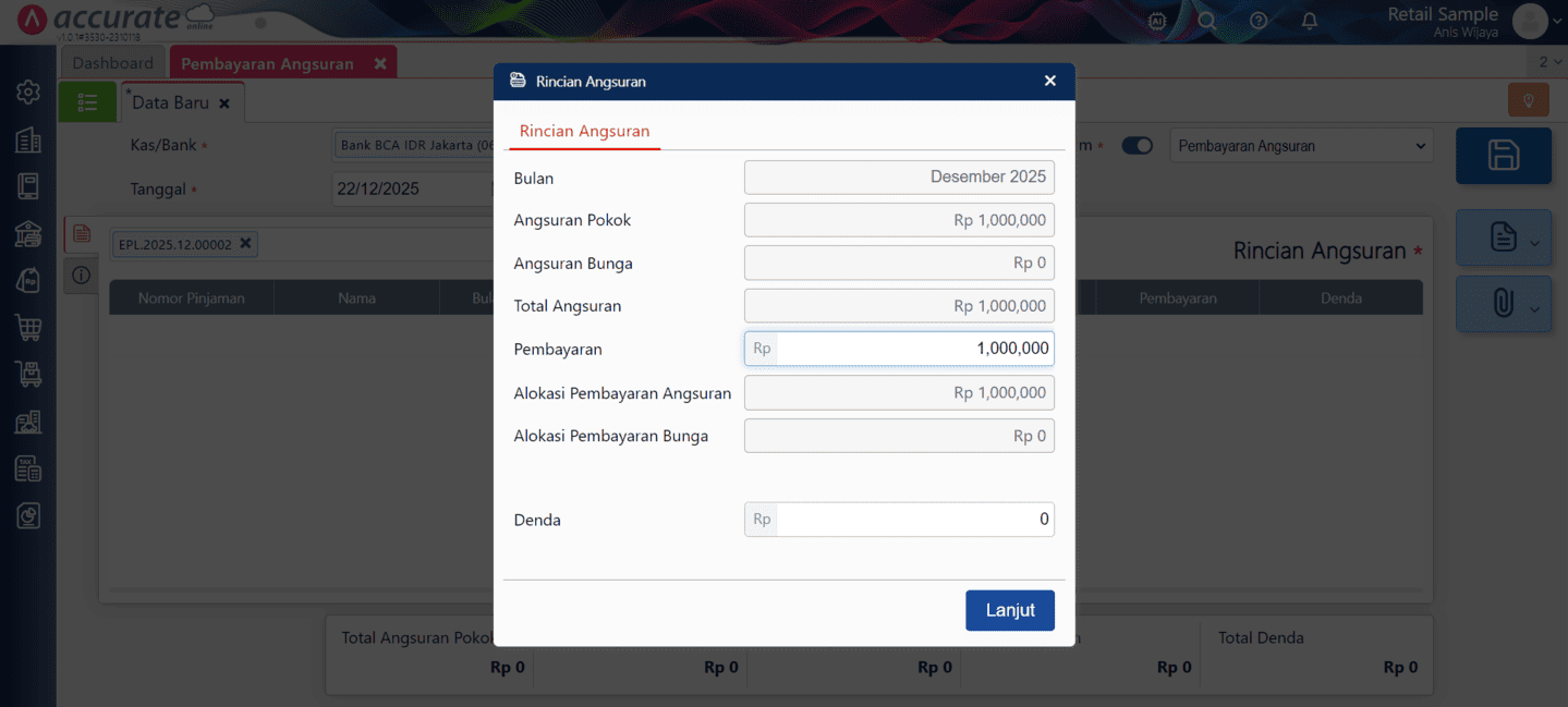 membuat pembayaran angsuran di Accurate Online