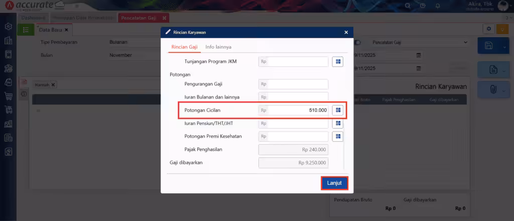 membuat pembayaran angsuran melalui pencatatan gaji