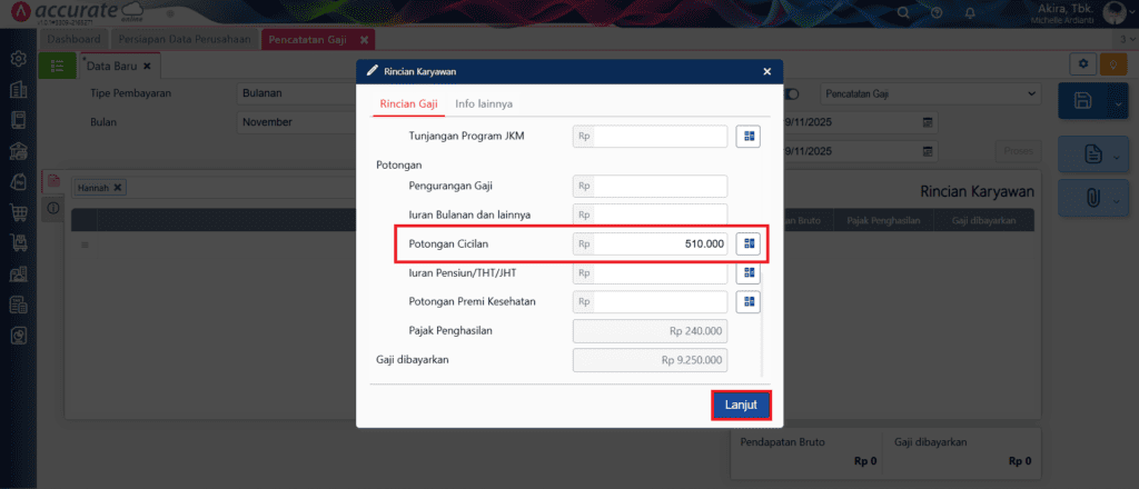 membuat pembayaran angsuran melalui pencatatan gaji