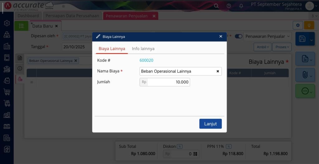 membuat penawaran menggunakan pajak dan biaya