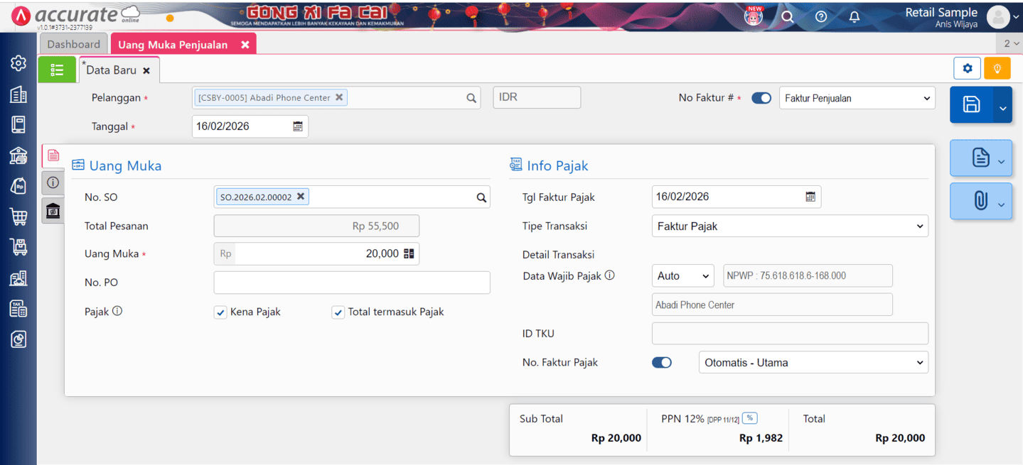 fitur uang muka penjualan di Accurate Online fitur uang muka penjualan di Accurate Online