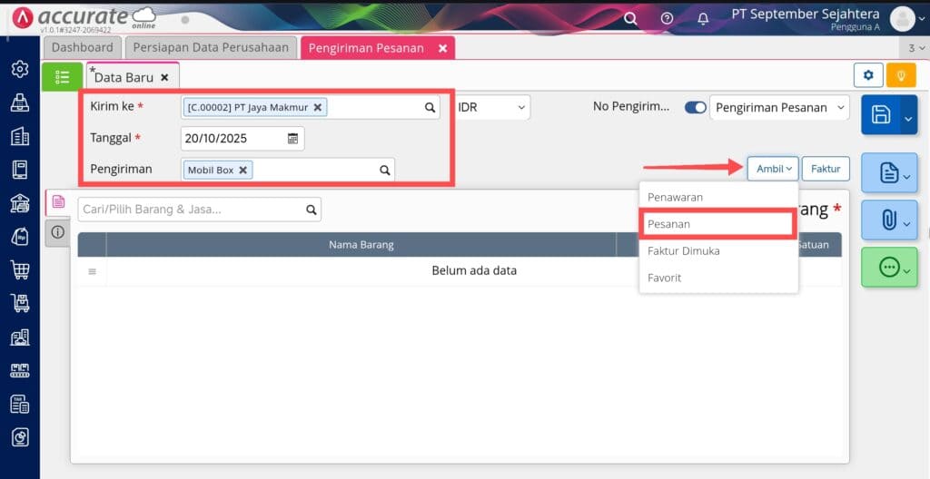 membuat pengiriman pesanan dari pesanan penjualan membuat pengiriman pesanan dari pesanan penjualan