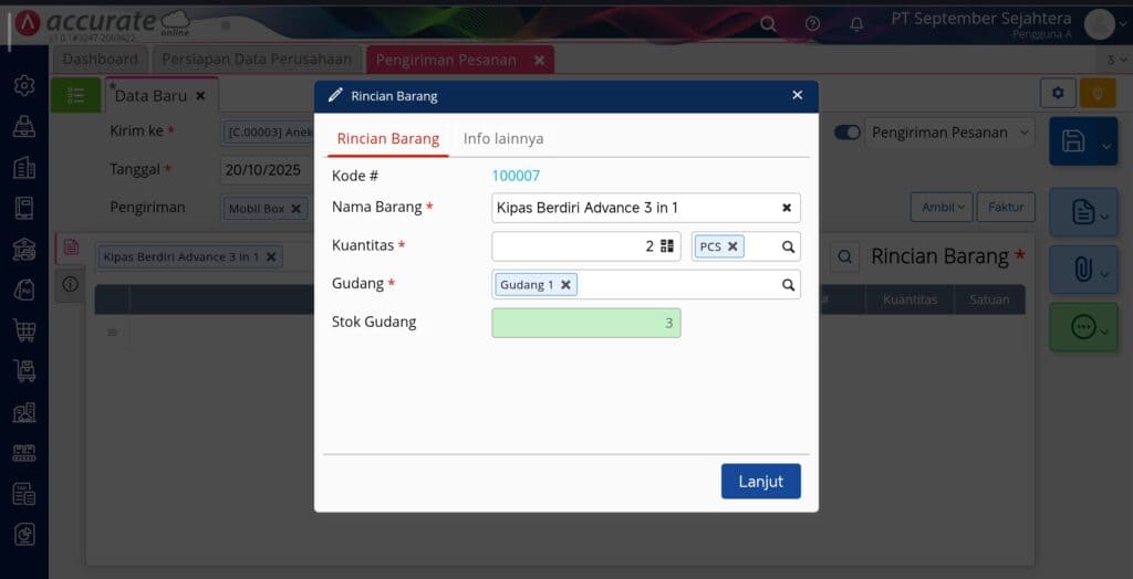 membuat pengiriman pesanan di Accurate Online